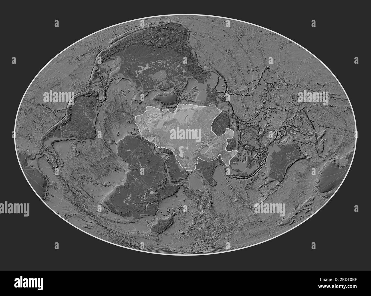 Plaque tectonique eurasienne sur la carte d'élévation à deux niveaux
