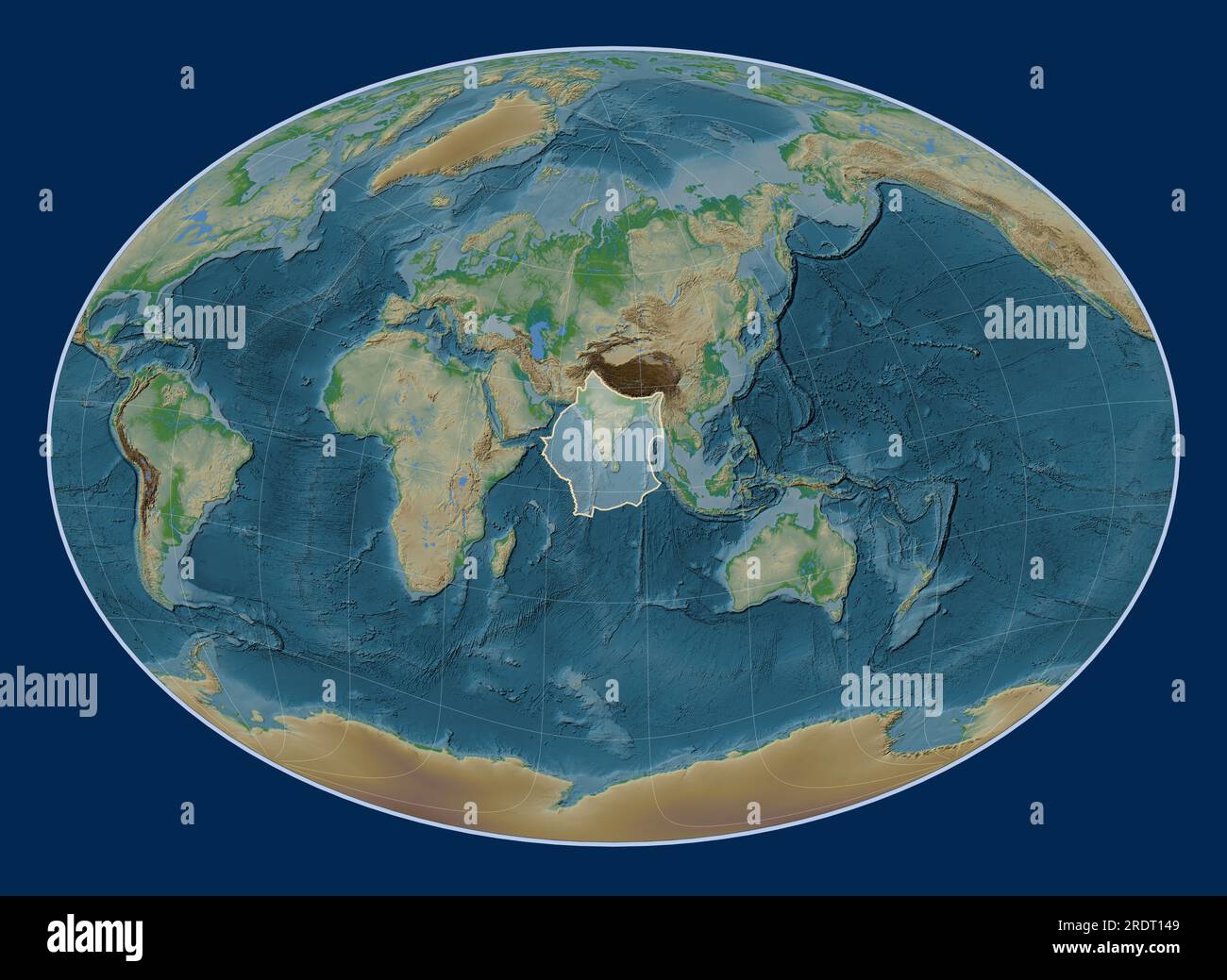 Plaque tectonique indienne sur la carte d'élévation physique dans la