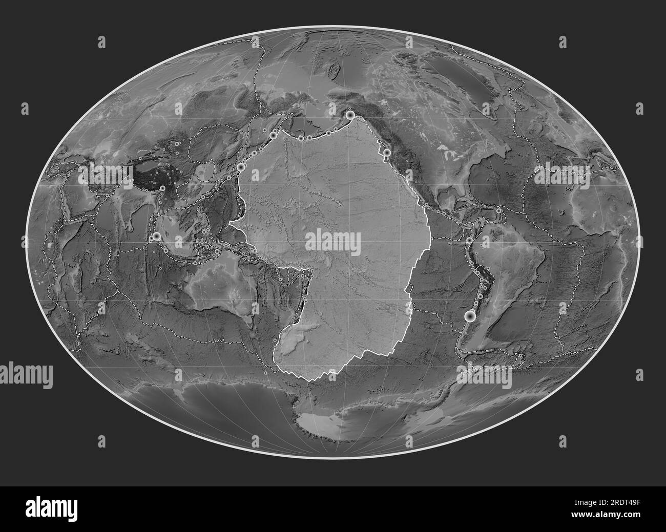 Plaque tectonique du Pacifique sur la carte d'élévation en niveaux de