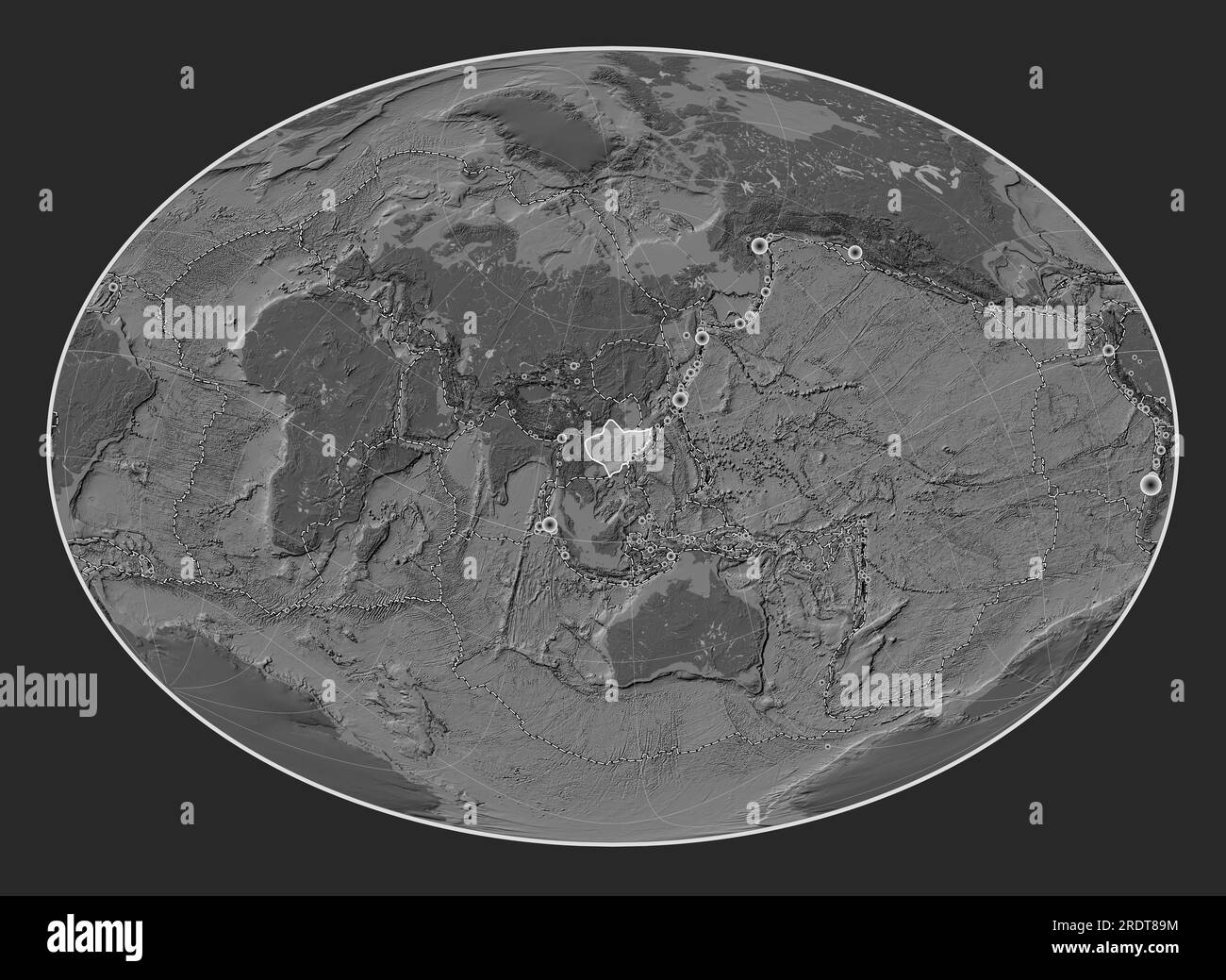 Plaque tectonique Yangtze sur la carte d'élévation à deux niveaux dans