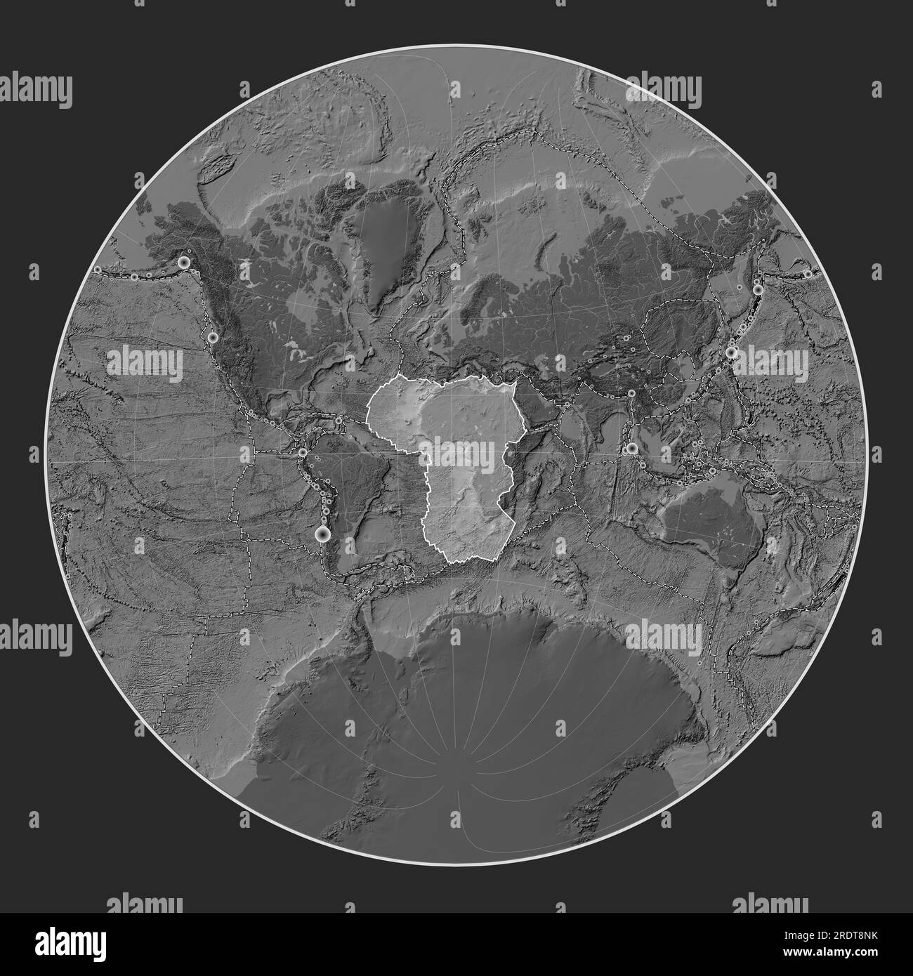 Plaque tectonique africaine sur la carte d'élévation à deux niveaux