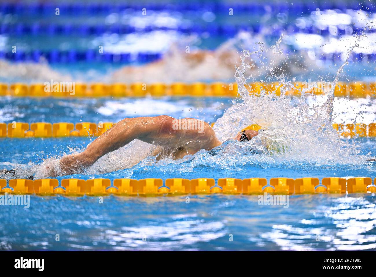 Fukuoka, Japon. 23 juillet 2023. Samuel Short, australien, participe à la finale masculine du 400m nage libre aux Championnats du monde aquatiques à Fukuoka, Japon, le 23 juillet 2023. Crédit : Zhang Xiaoyu/Xinhua/Alamy Live News Banque D'Images