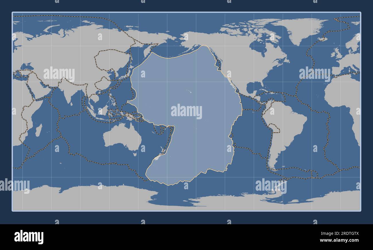 Plaque tectonique du Pacifique sur la carte de contour solide dans la projection cylindrique de Patterson centrée méridien. Limites des autres plaques Illustration de Vecteur