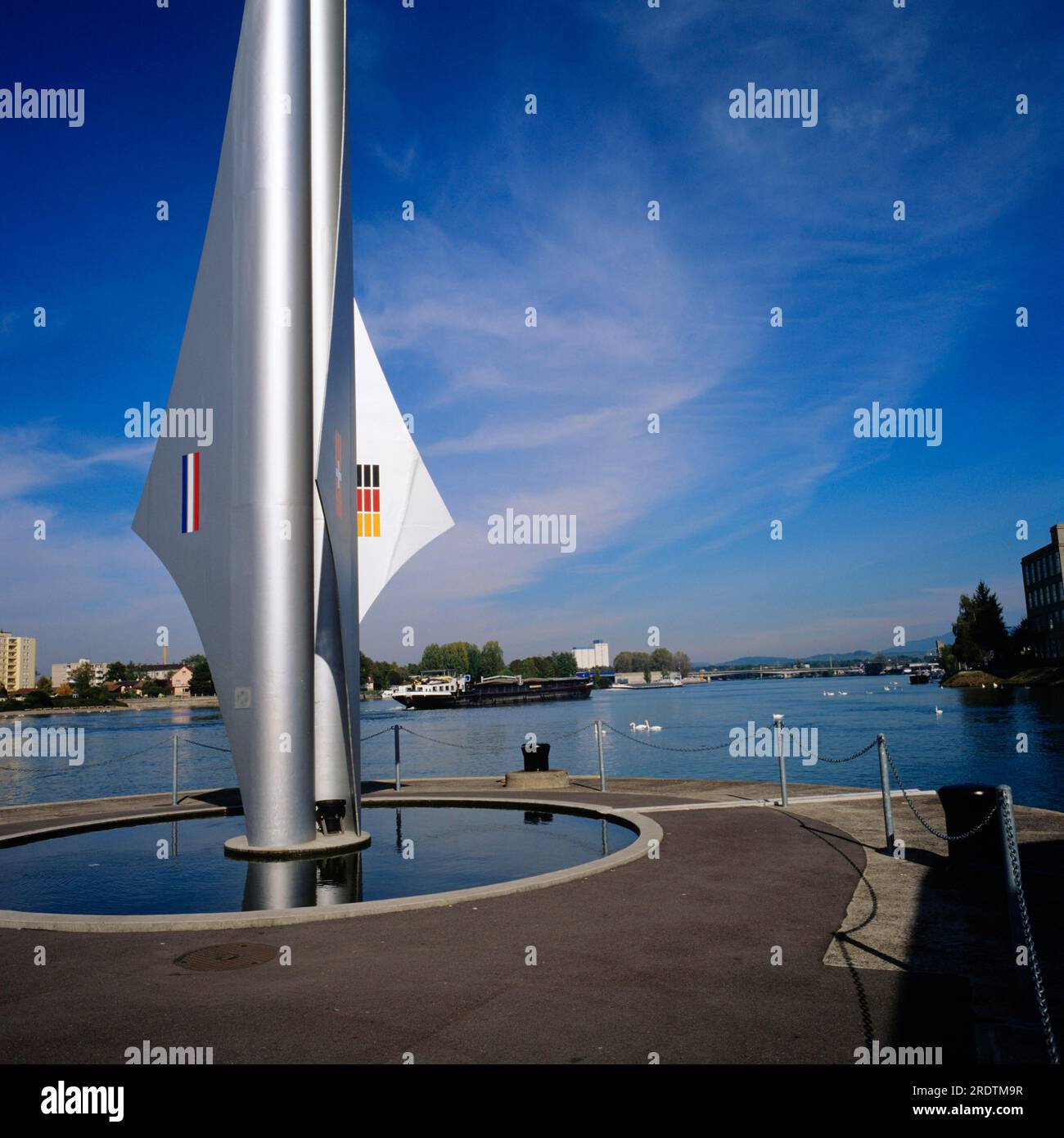 Triangle frontalier sur le Rhin, et la Suisse, Bâle, Suisse, entre la France, Allemagne Banque D'Images