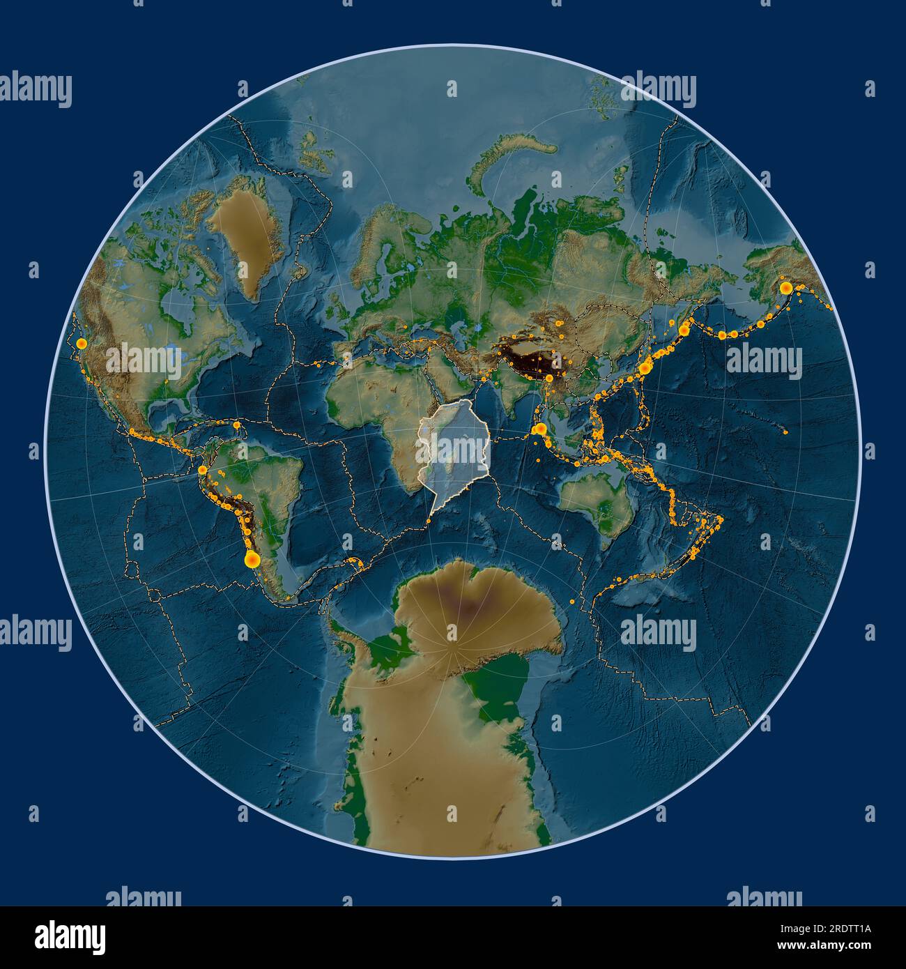 Plaque tectonique somalienne sur la carte d'élévation physique dans la