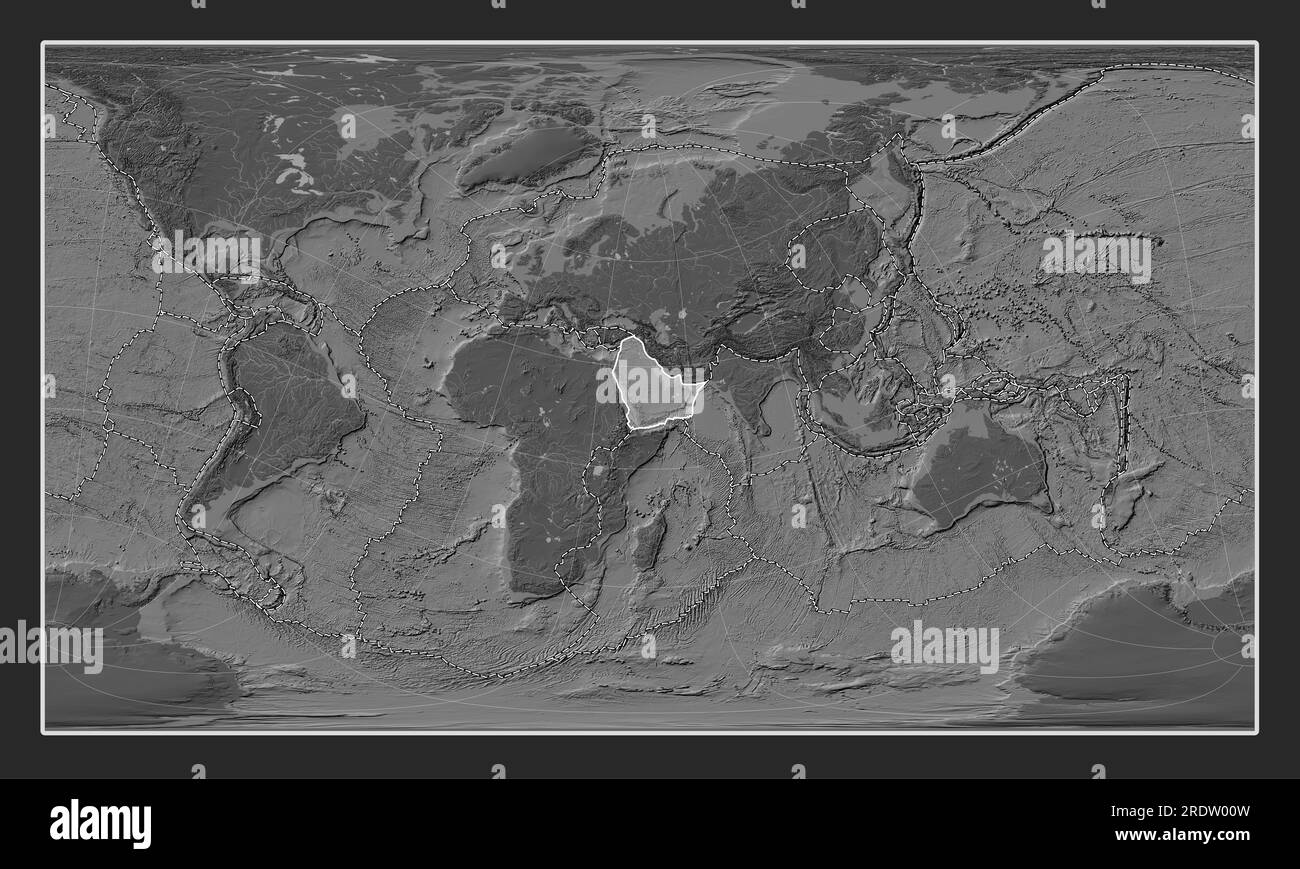 Plaque tectonique arabe sur la carte d'élévation à deux niveaux dans la