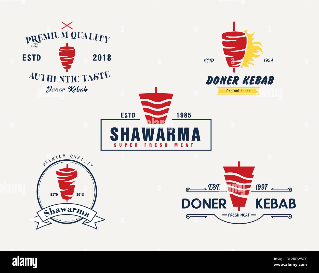 Logo shawarma pour les restaurants et les marchés. Modèle de logo Doner kebab. Emblèmes de qualité supérieure, modèle de logo. Illustration vectorielle. Illustration de Vecteur