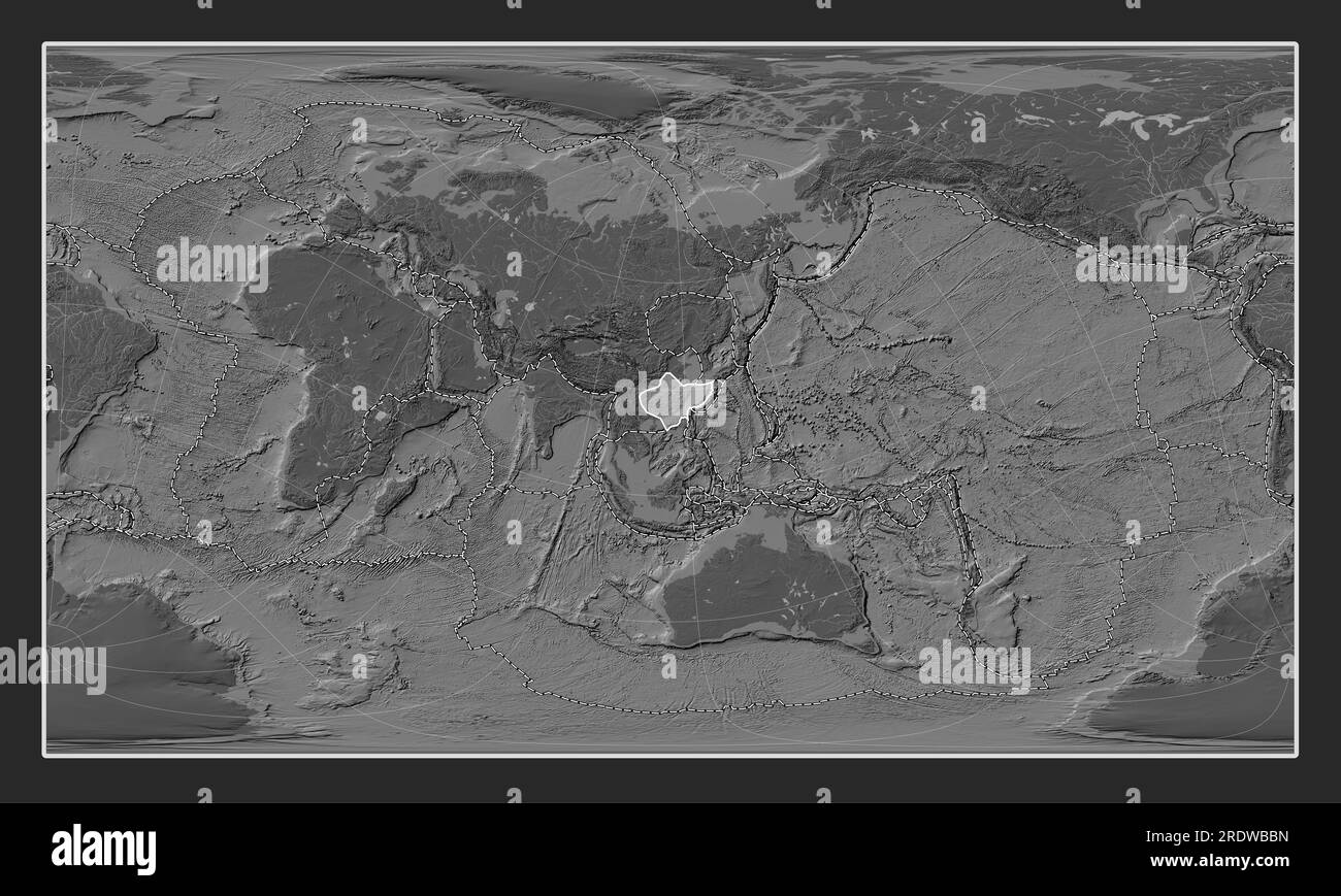 Plaque tectonique Yangtze sur la carte d'élévation à deux niveaux dans