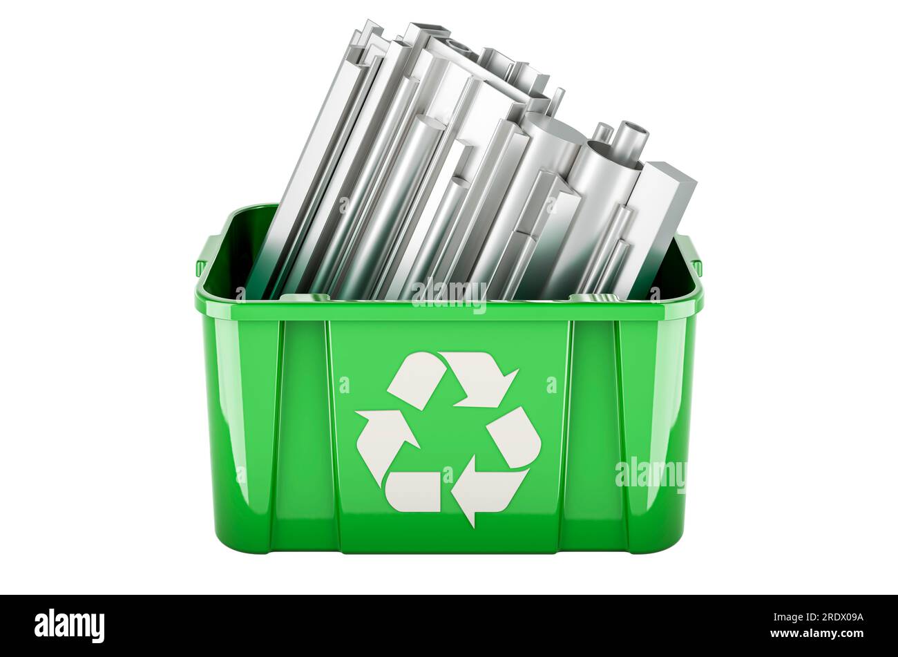 Recyclage poubelle avec métal laminé, rendu 3D isolé sur fond blanc Banque D'Images