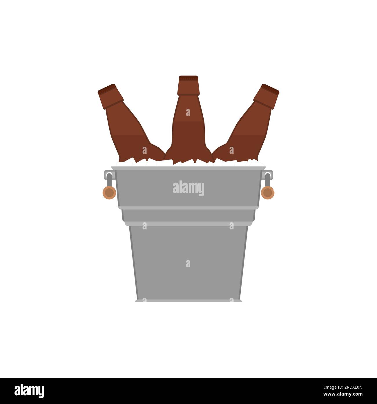 Bouteilles de bière en verre dans un seau en métal avec des glaçons. Illustration vectorielle, clipart. Illustration de Vecteur