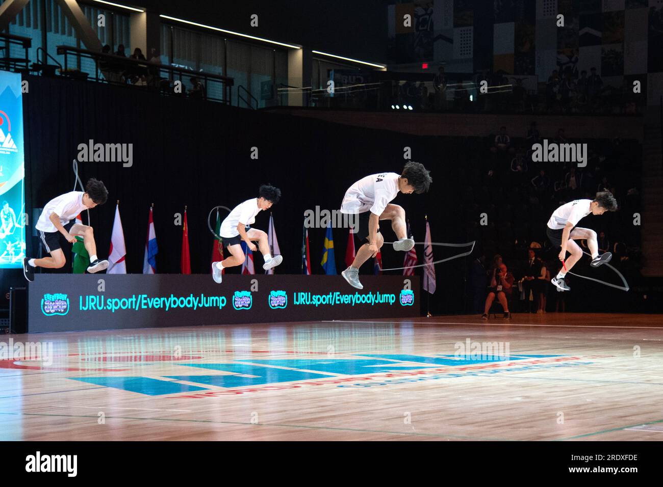 Finales du Championnat du monde de corde à sauter, Colorado Springs, Colorado, États-Unis. 23 juillet 2023. Équipe masculine en corde unique freestyle, médaillée d'or Corée crédit : Casey B. Gibson/Alamy Live News Banque D'Images