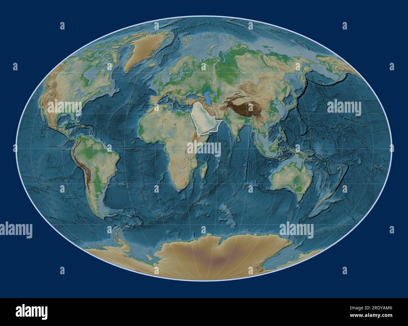 Plaque tectonique arabe sur la carte d'altitude physique dans la