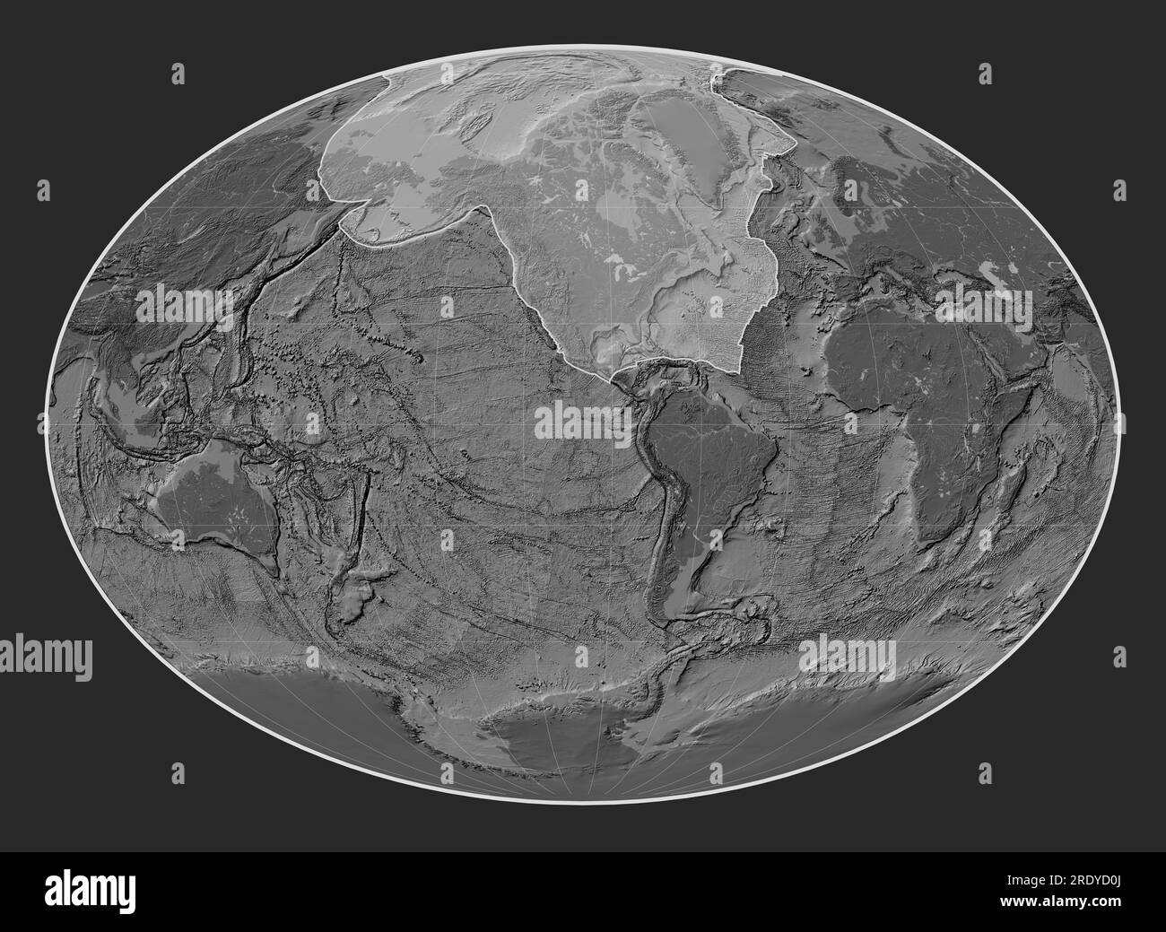 Plaque tectonique nordaméricaine sur la carte d'élévation à deux