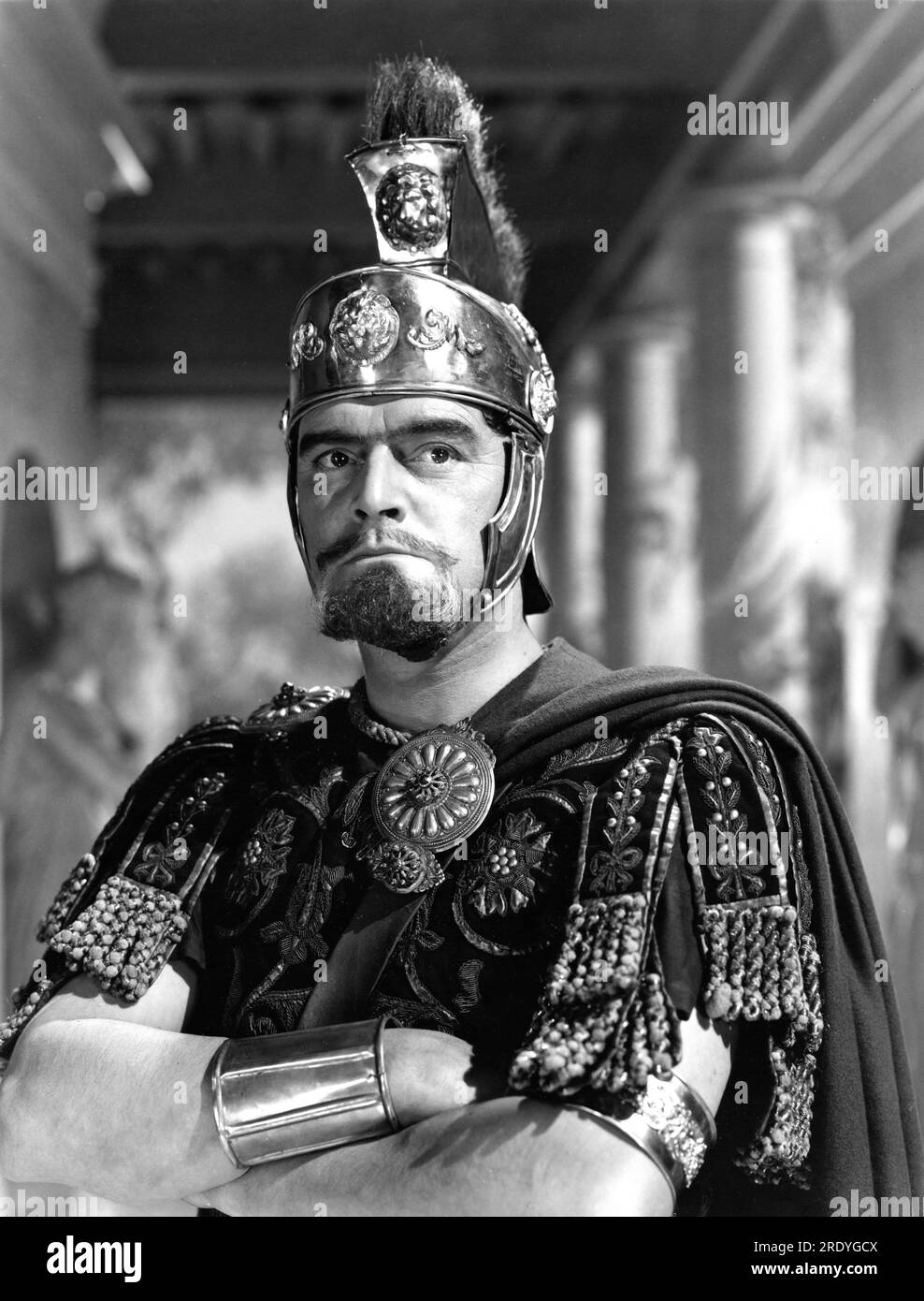 JACK HAWKINS a ensuite rejeté Costume / Make-Up Test photo pour son rôle de Quintus Arrias dans BEN-HUR 1959 réalisateur WILLIAM WYLER roman général Lew Wallace conception de costumes Elizabeth Haffenden producteur Sam Zimbalist Metro Goldwyn Mayer (MGM) Banque D'Images