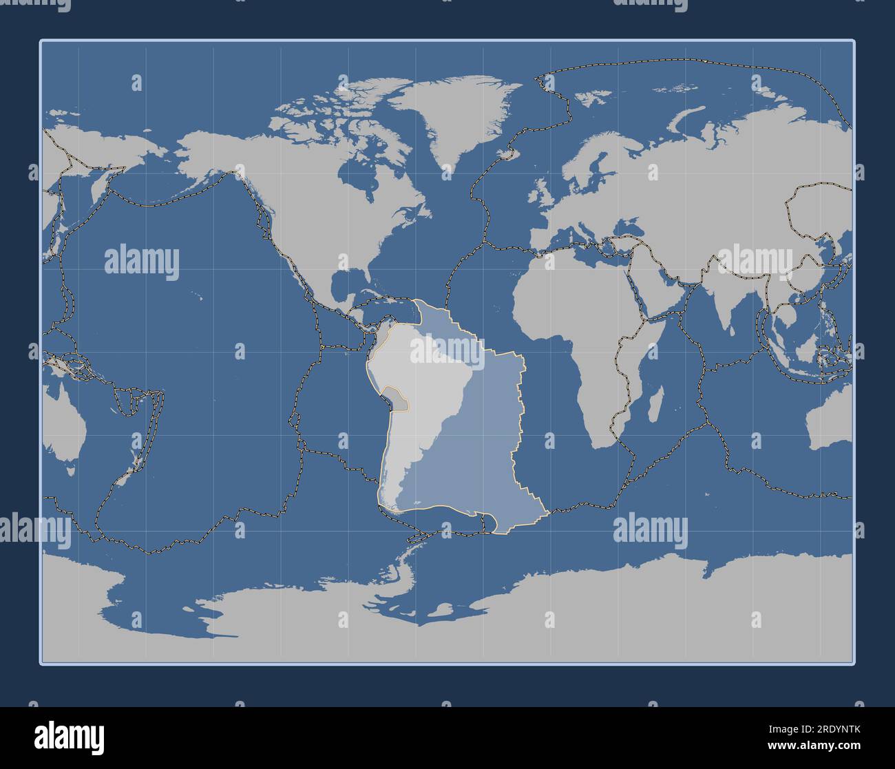 Plaque tectonique sudaméricaine sur la carte de contour solide dans la projection