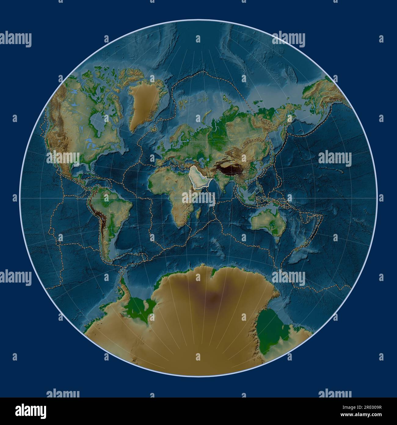 Plaque tectonique arabe sur la carte d'altitude physique dans la