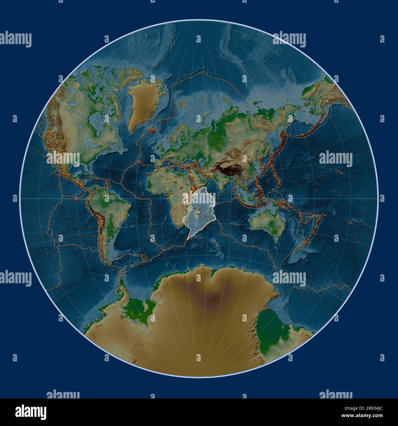 Plaque tectonique somalienne sur la carte physique d'élévation dans la