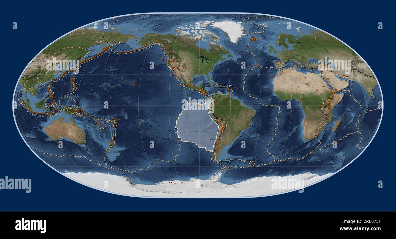 Plaque tectonique Nazca sur la carte satellite Blue Marble dans la