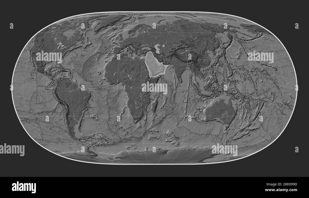 Plaque tectonique arabe sur la carte d'altitude à deux niveaux dans la
