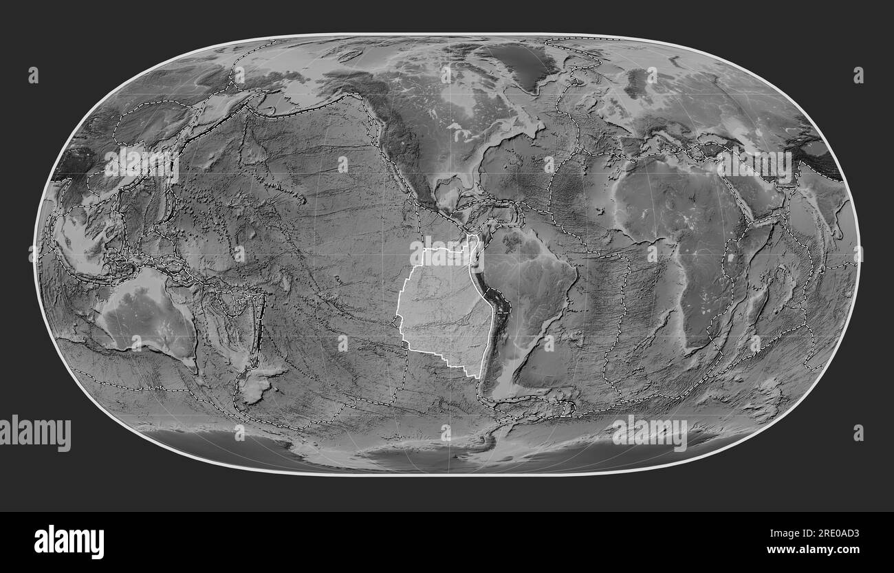 Plaque tectonique de Nazca sur la carte d'élévation en niveaux de gris