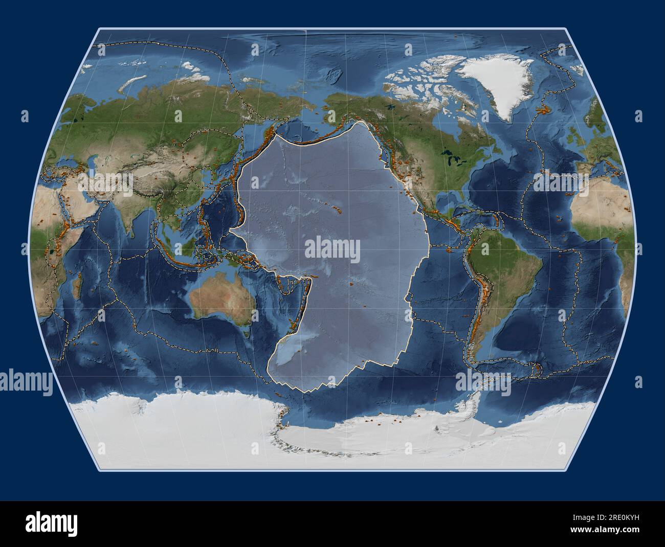 Plaque tectonique du Pacifique sur la carte satellite Blue Marble dans