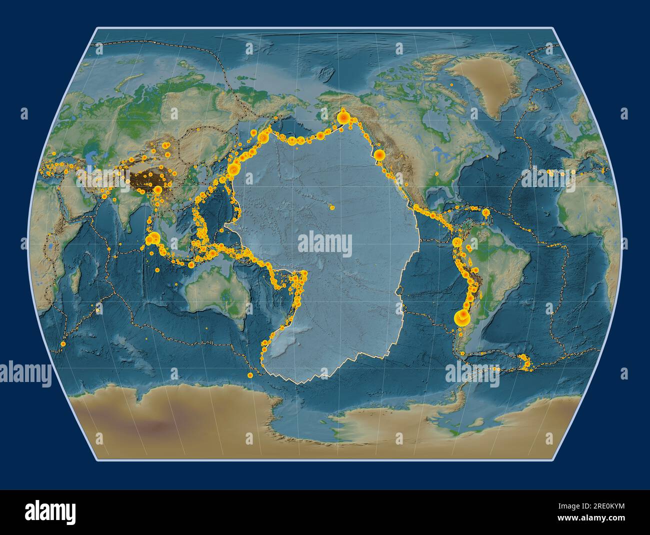 Plaque tectonique du Pacifique sur la carte d'altitude physique dans la