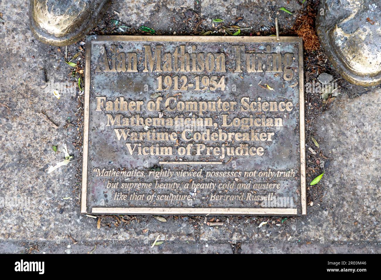 Plaque pour la sculpture commémorative Alan Turing de Glyn Hughes au Sackville Park à Manchester, Royaume-Uni Banque D'Images