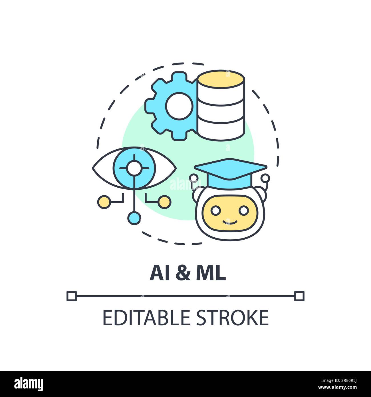Icône linéaire 2D ai et ML concept Illustration de Vecteur