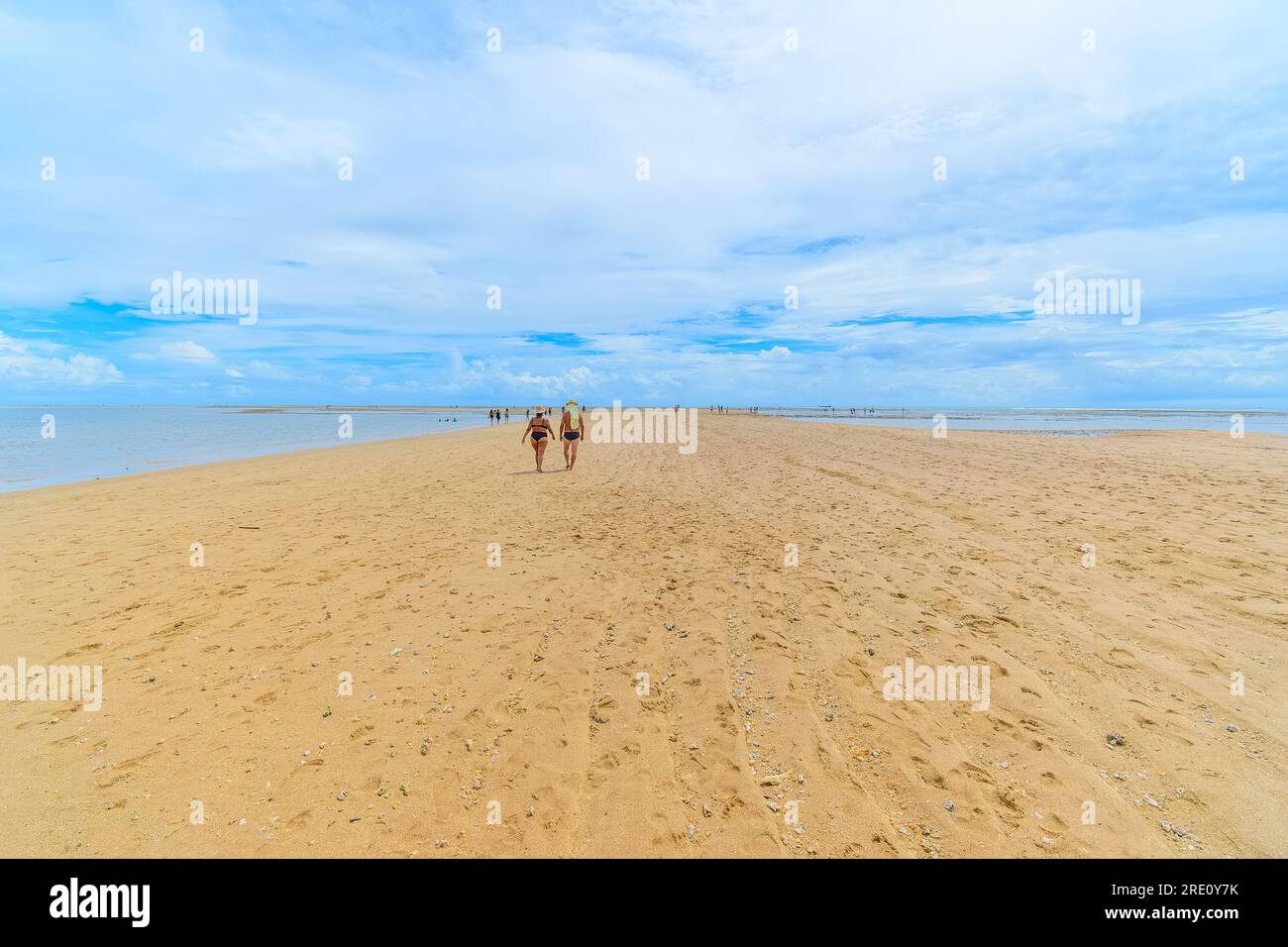 Vue sur le chemin de sable de la plage de Coroa Vermelha, destination touristique de l'état de Bahia à Santa Cruz Cabralia ville. Banque D'Images
