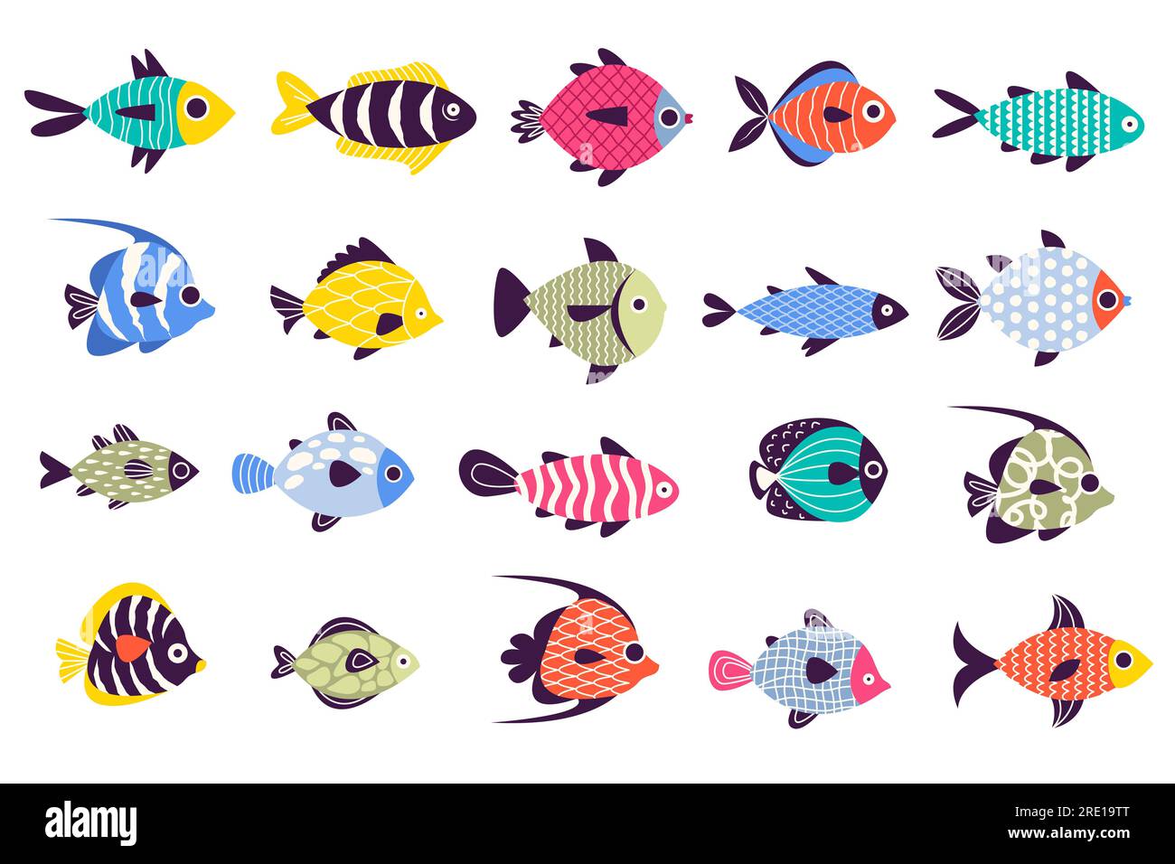 Poisson tropical. Animaux de mer ornementaux exotiques, animaux aquatiques de bande dessinée dans l'aquarium, collection colorée de poissons. Ensemble isolé de vecteur Illustration de Vecteur