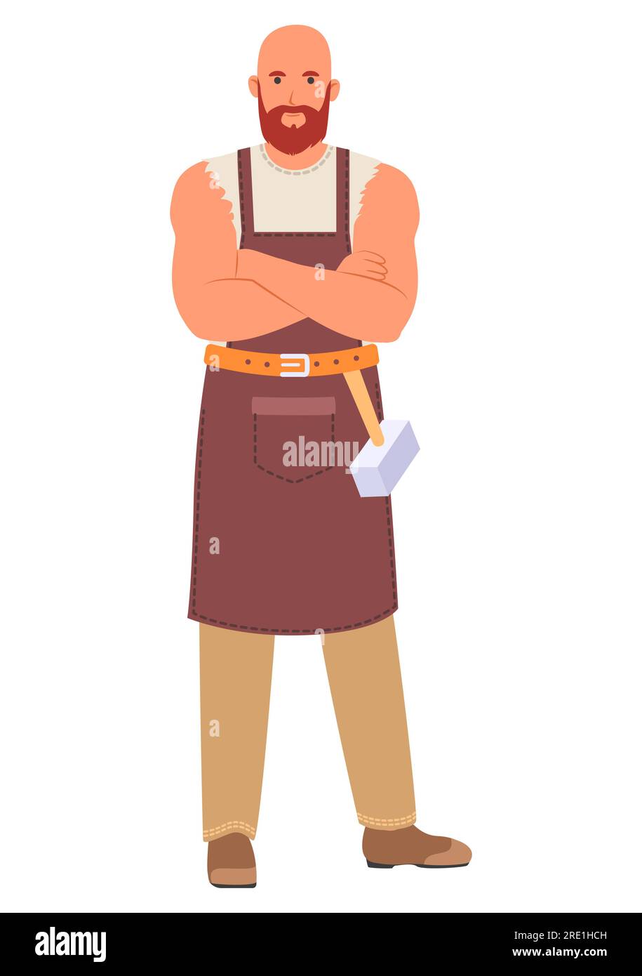 Personnage de forgeron portant en tablier avec marteau sur la ceinture Illustration de Vecteur