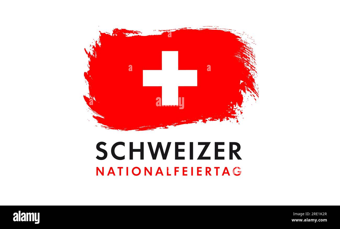 Bannière Schweizer Nationalfeiertag avec drapeau de trait de pinceau. Traduction de l'allemand - Fête nationale de la Suisse. Illustration vectorielle Illustration de Vecteur