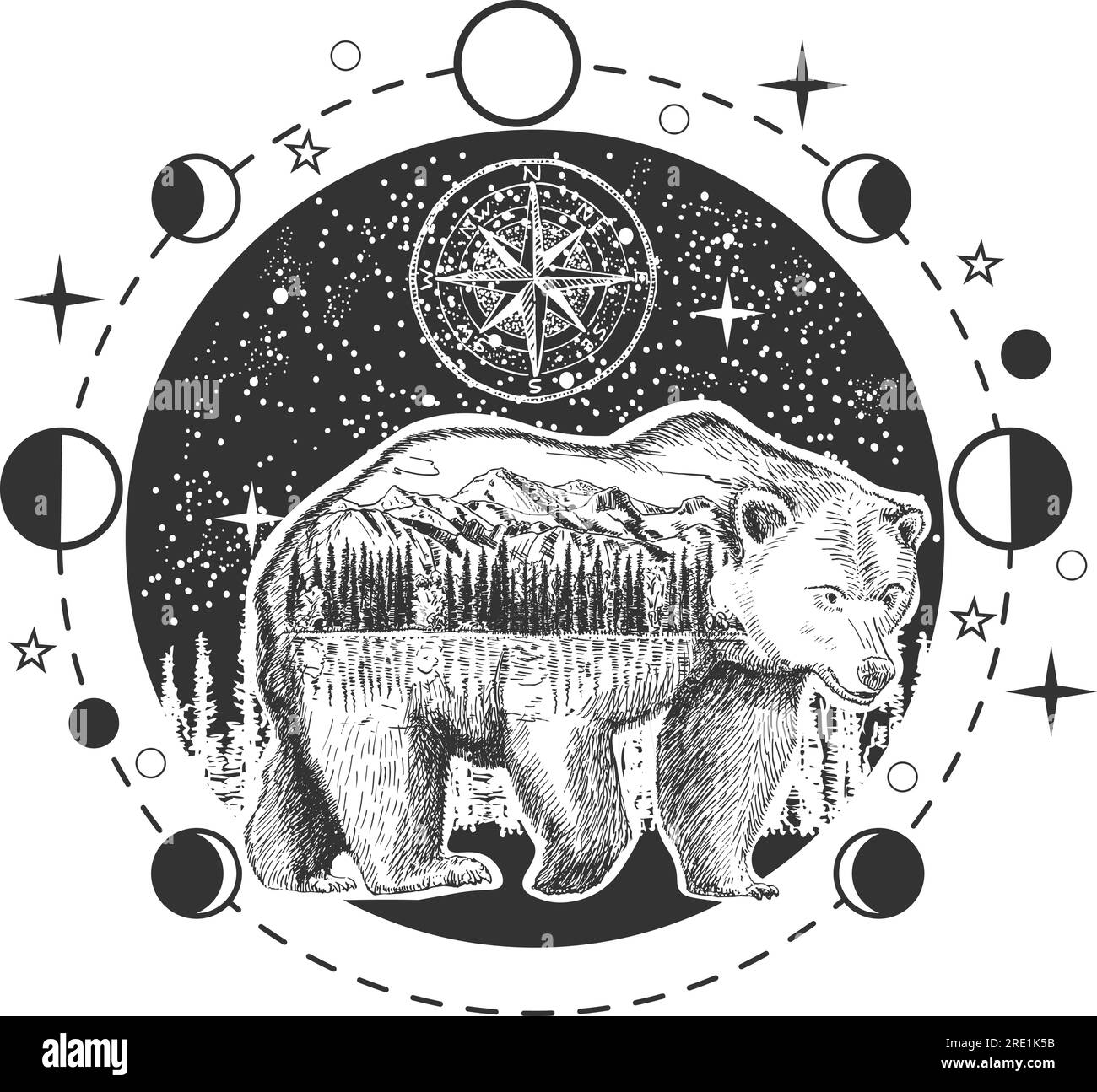 Symbole des animaux Boho avec illustration vectorielle d'ours sauvage Illustration de Vecteur