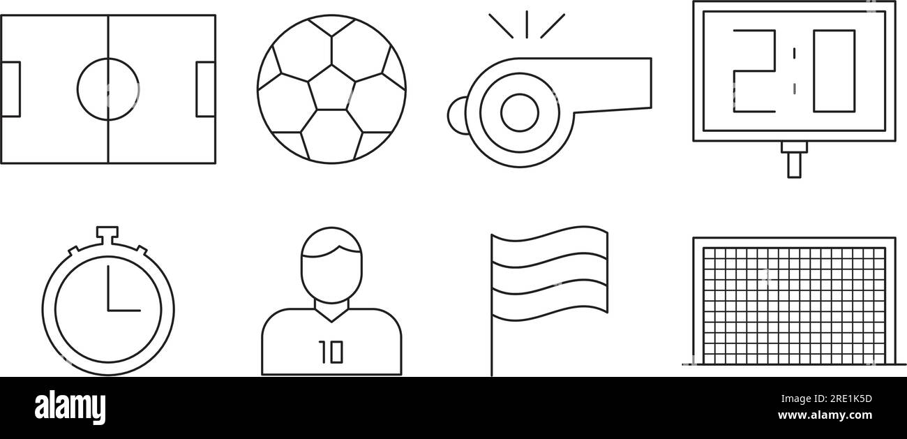 Jeu d'icônes de ligne de football de football Illustration de Vecteur