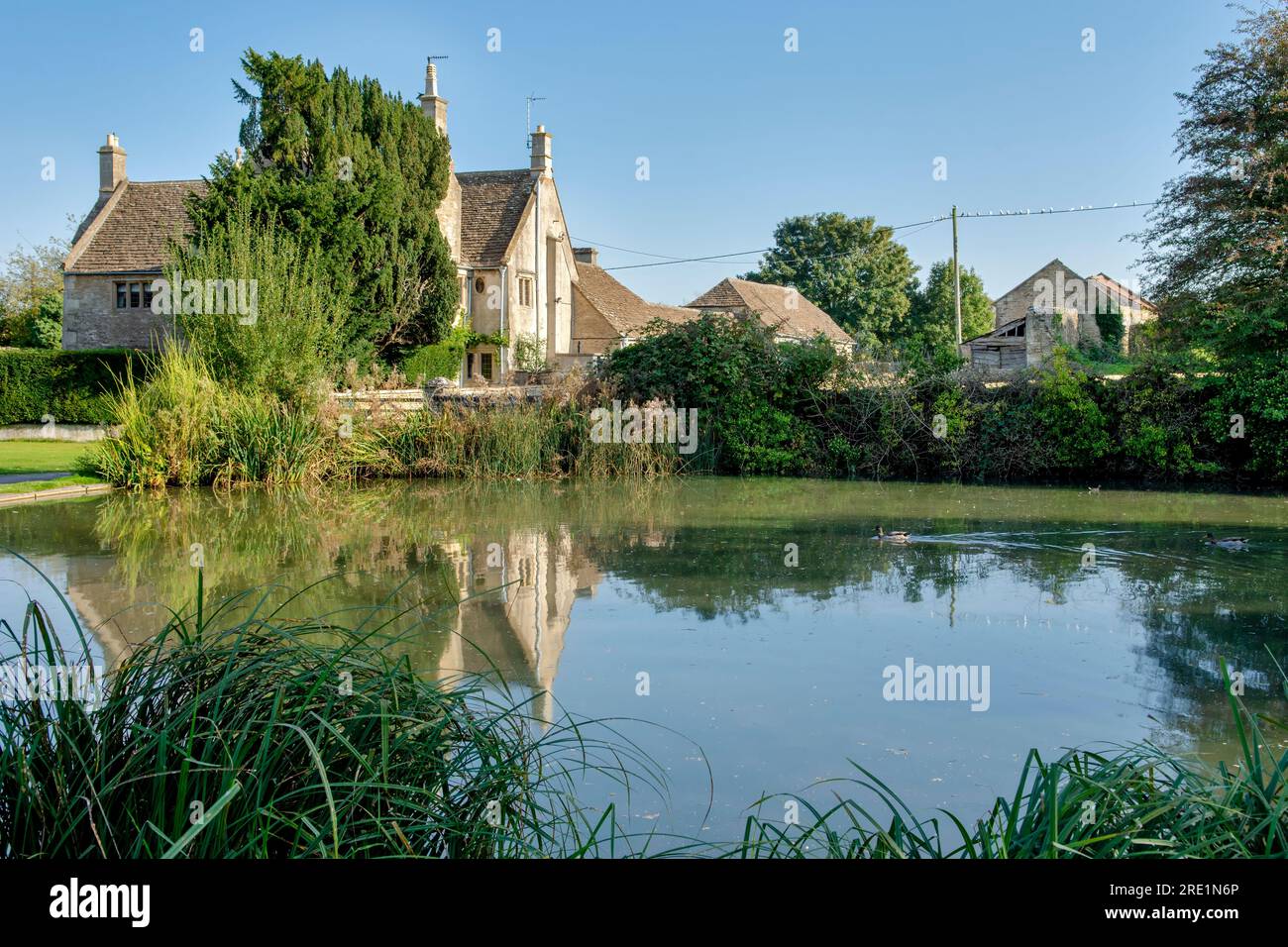 Le village pittoresque de Biddestone et l'étang aux canards dans les Cotswolds, en Angleterre en été où Agatha raisin a été filmé Banque D'Images