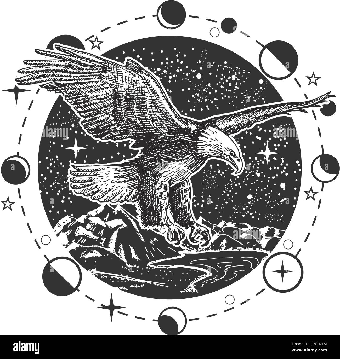 Illustration vectorielle d'aigle de gravure en noir et blanc Illustration de Vecteur