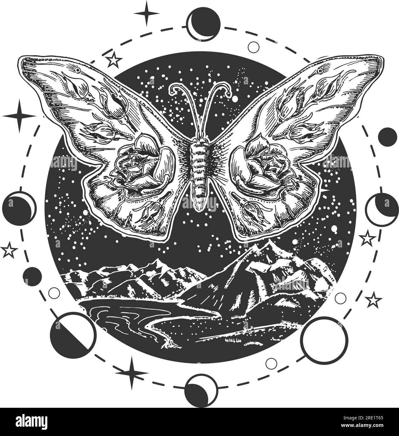 Papillon mystique gravé rétro illustration vectorielle Illustration de Vecteur