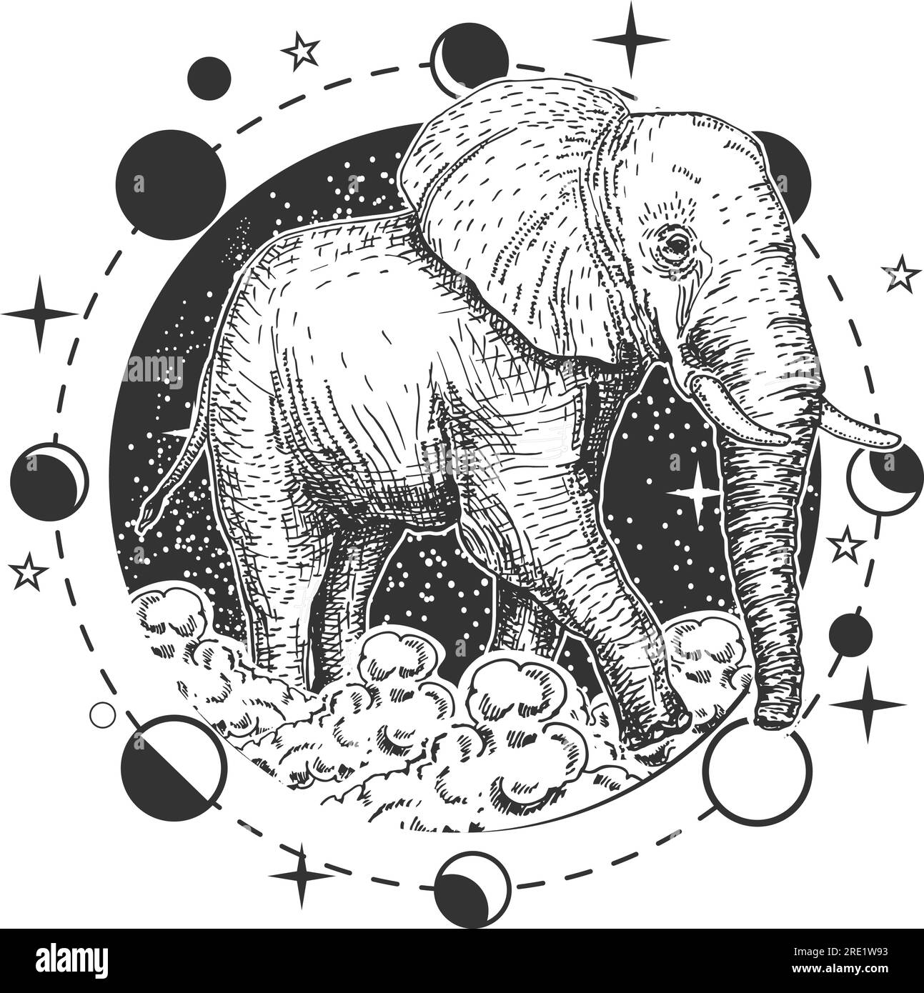 Gravure éléphant dans l'illustration vectorielle de style Boho Illustration de Vecteur