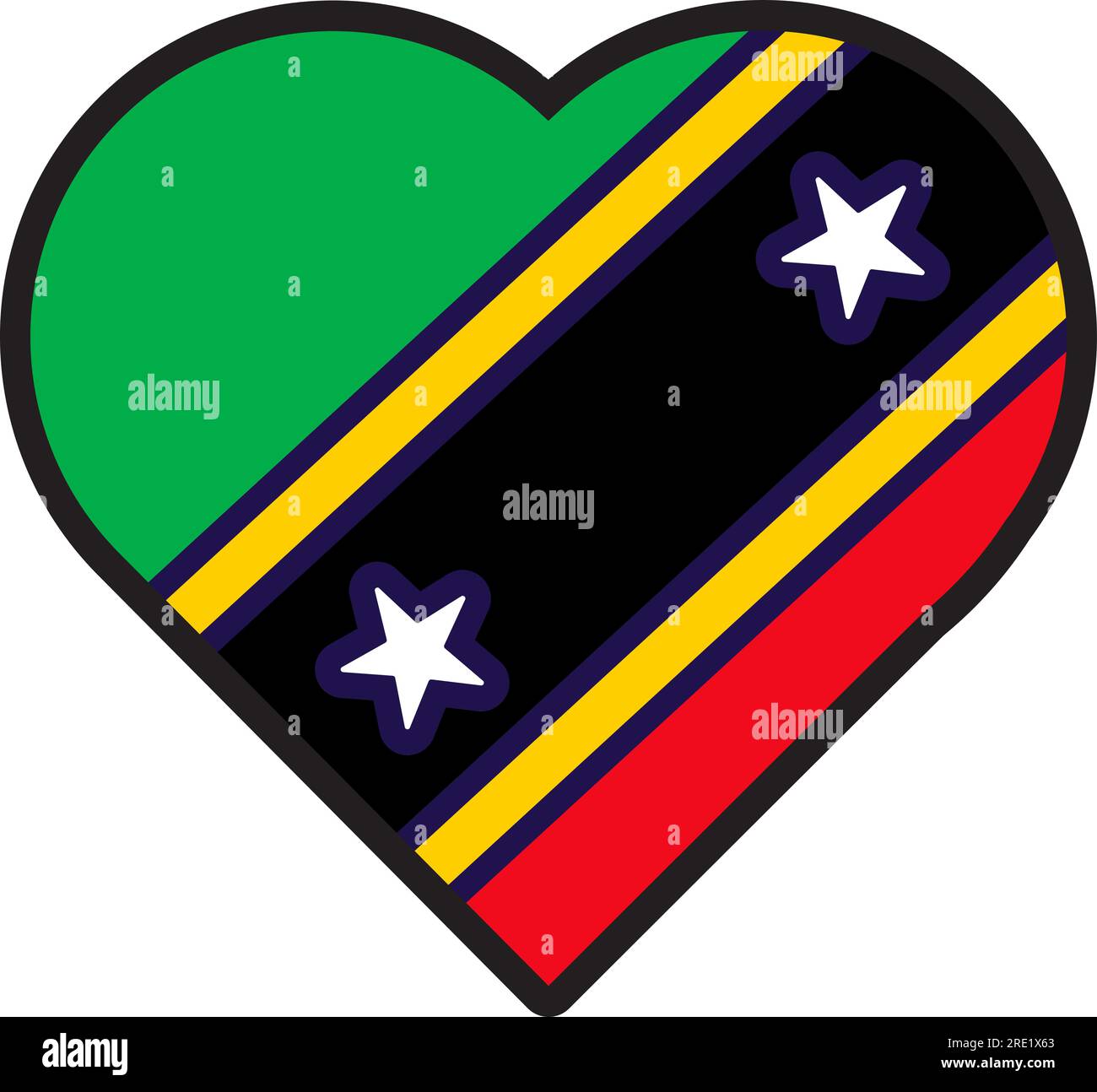 Cœur patriote dans les couleurs nationales du drapeau Saint Kitts Nevis. Élément festif, attributs de Saint Kitts Nevis Independence Day. Icône vectorielle de dessin animé en nat Illustration de Vecteur