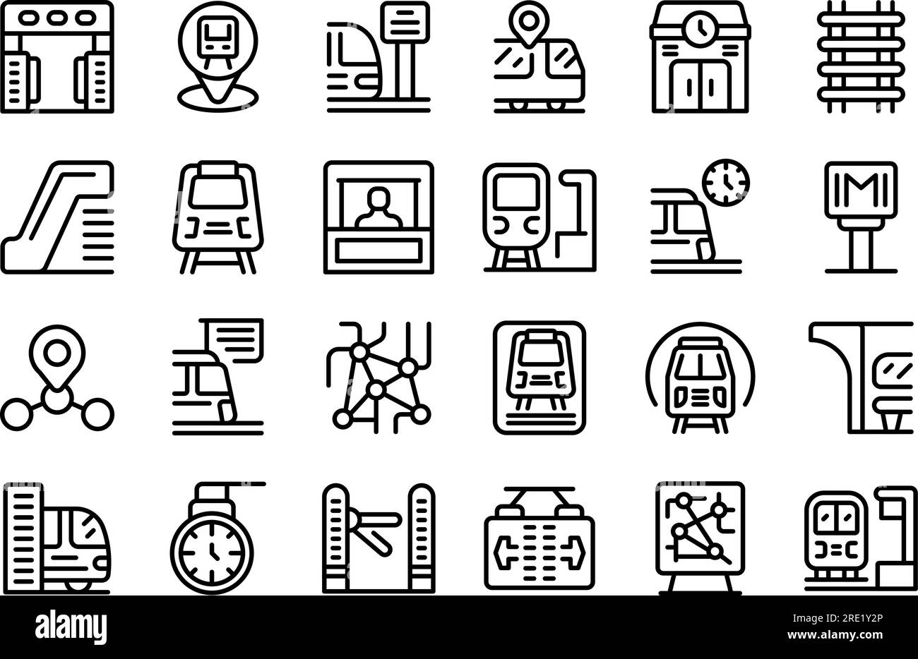 Les icônes de station de métro définissent le vecteur de contour. Voyage en train. Plan de la ville Illustration de Vecteur