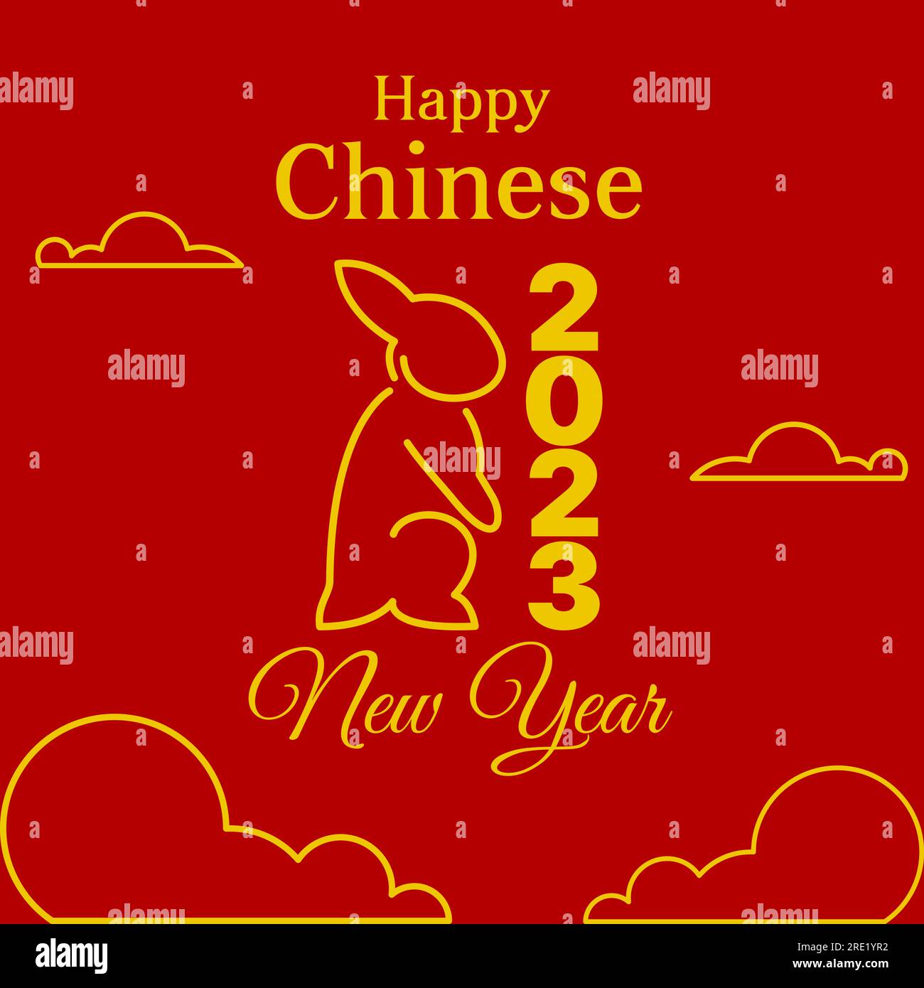 fond simple du nouvel an chinois avec lapin et illustration de nuage avec couleur or sur fond rouge Illustration de Vecteur