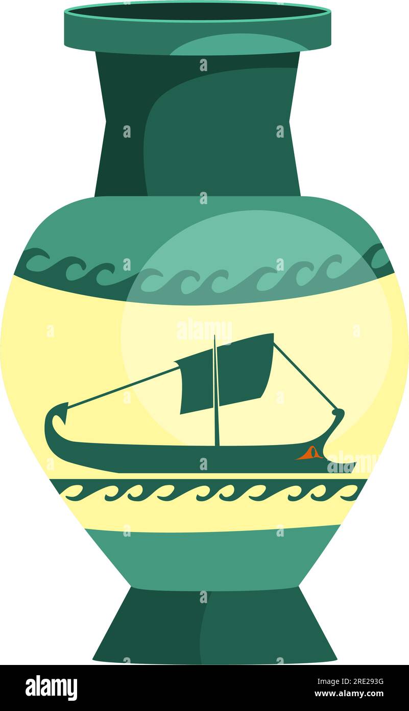 Amphore grecque avec icône plate de navire de galère Illustration de Vecteur