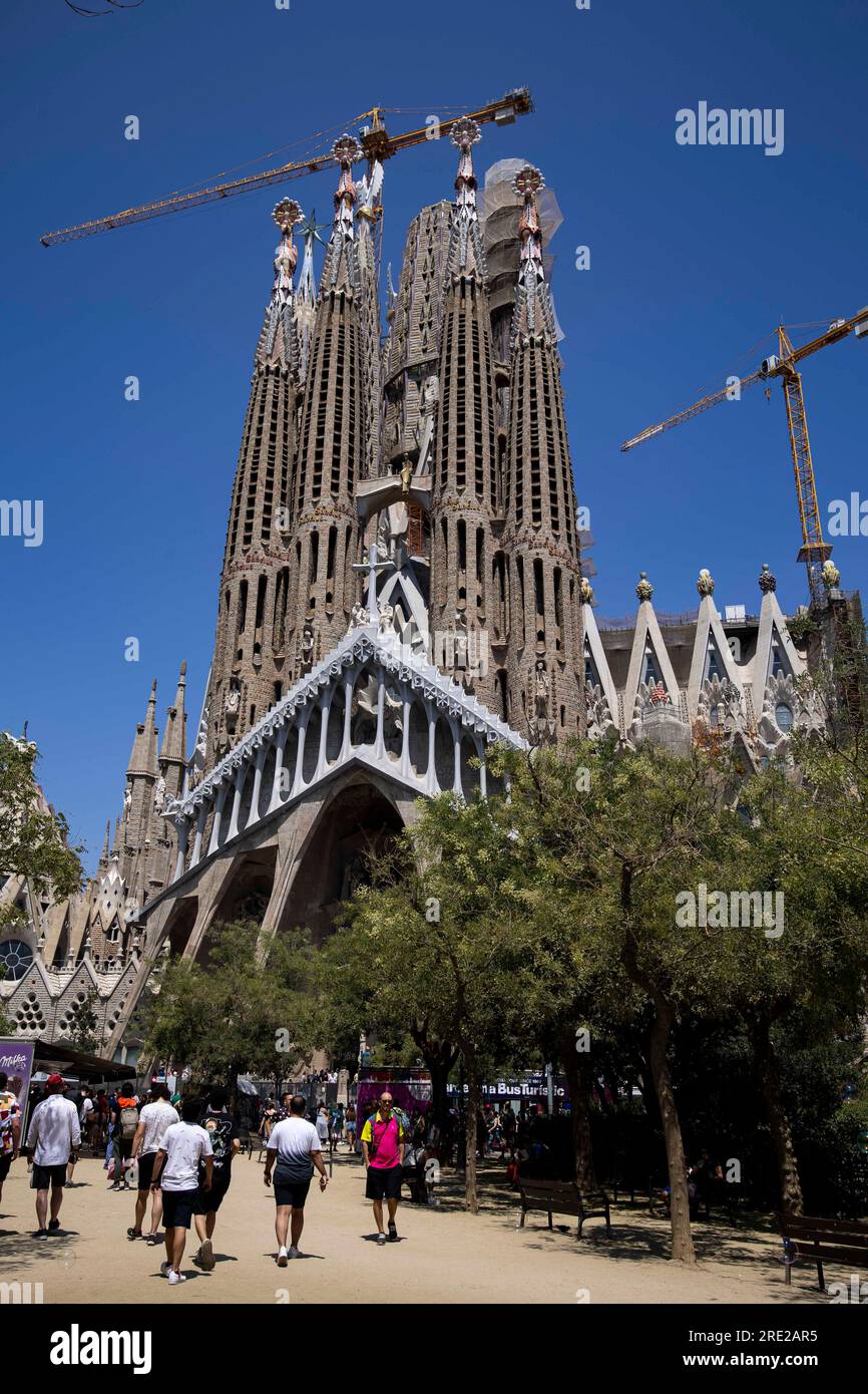 Barcelone, Espagne - 22 juillet 2023 : vue de la Sagrada Familia à Barcelone le 22 juillet 2023. Banque D'Images