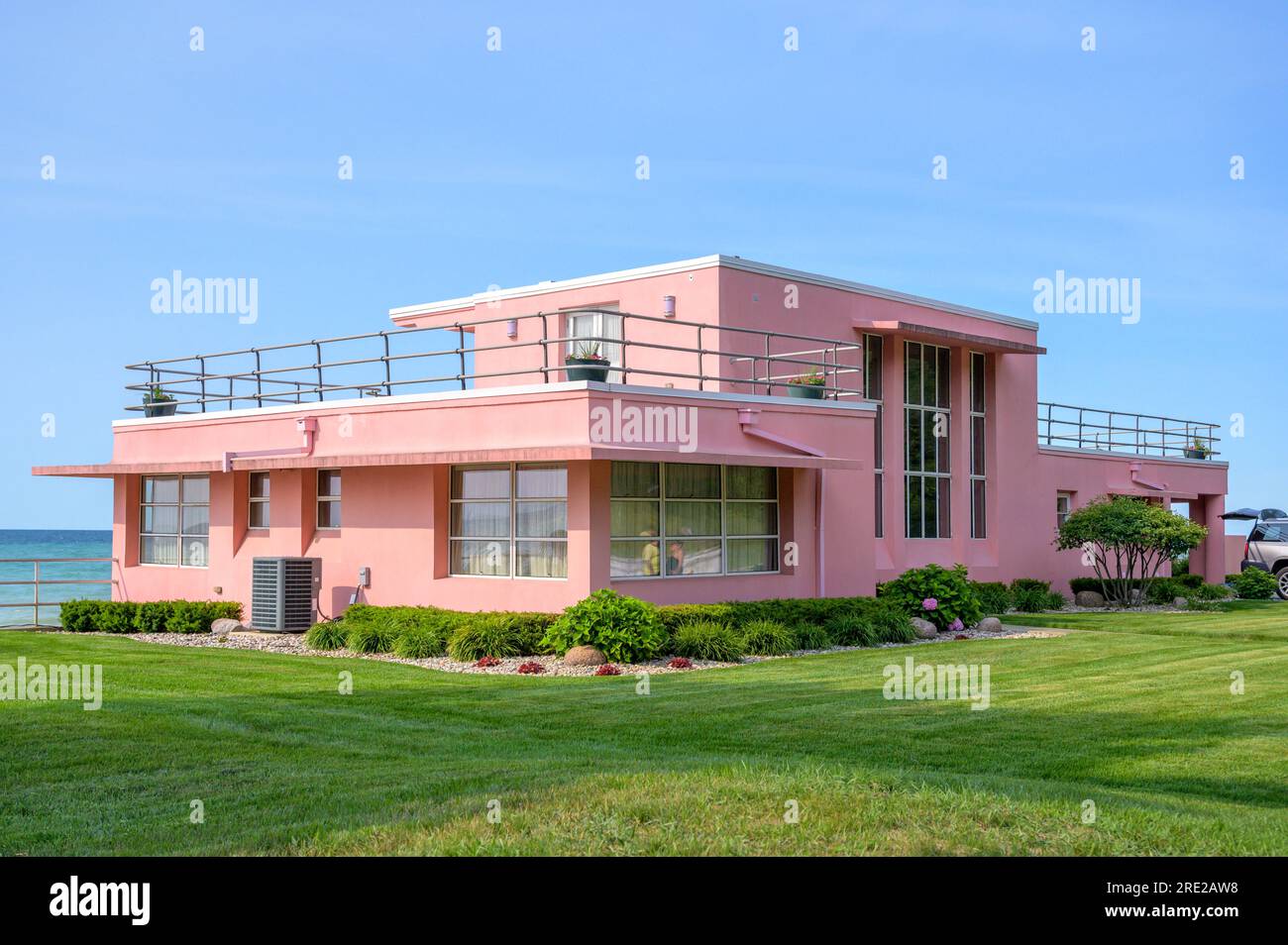 1933 siècle de progrès maison sur la rive du lac Michigan dans l'Indiana. Banque D'Images