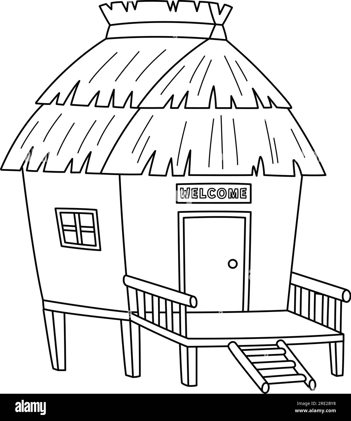 Page de coloriage isolée d'été de Nipa Hut pour les enfants Illustration de Vecteur