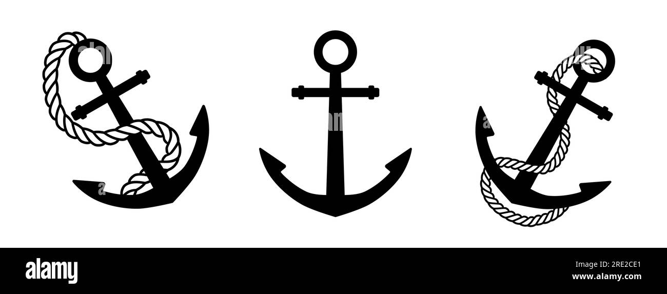 Ancre de bateau avec symbole de corde ancre d'ancre de bateau signe d'illustration vectorielle jeu d'icônes Illustration de Vecteur