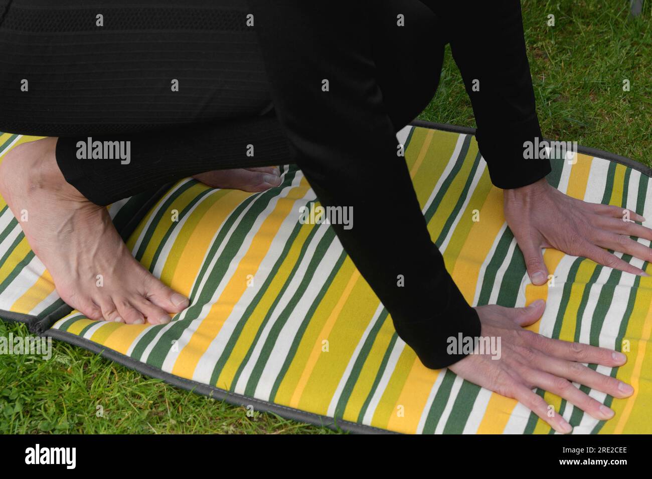 Tenez-vous debout sur les mains et les pieds lorsque vous effectuez des exercices sportifs. Femme sur tapis de sport en plein air fitness Banque D'Images