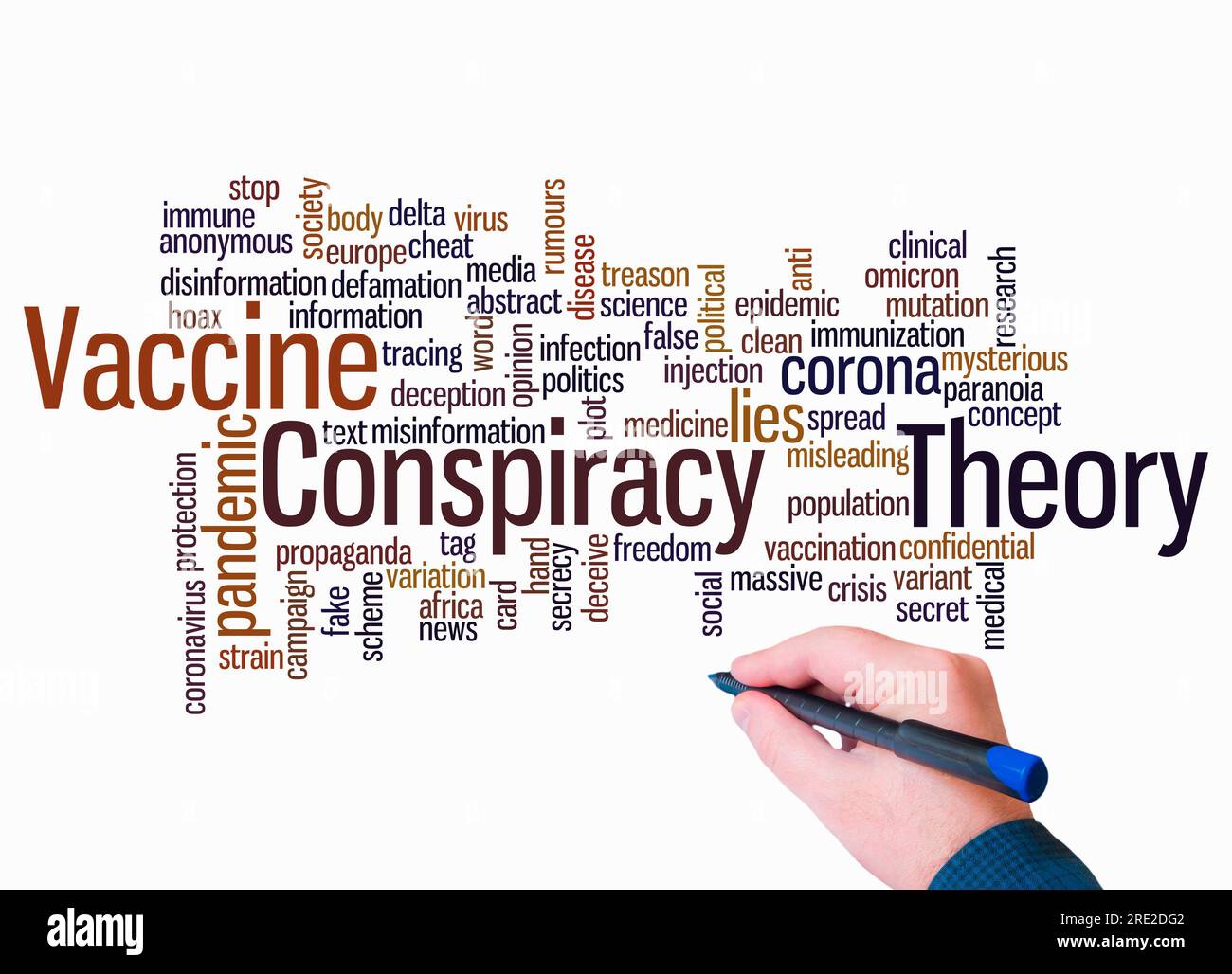 Nuage de mots avec VACCIN CONCEPT DE LA THÉORIE DE COMPLOT créer avec texte seulement. Banque D'Images