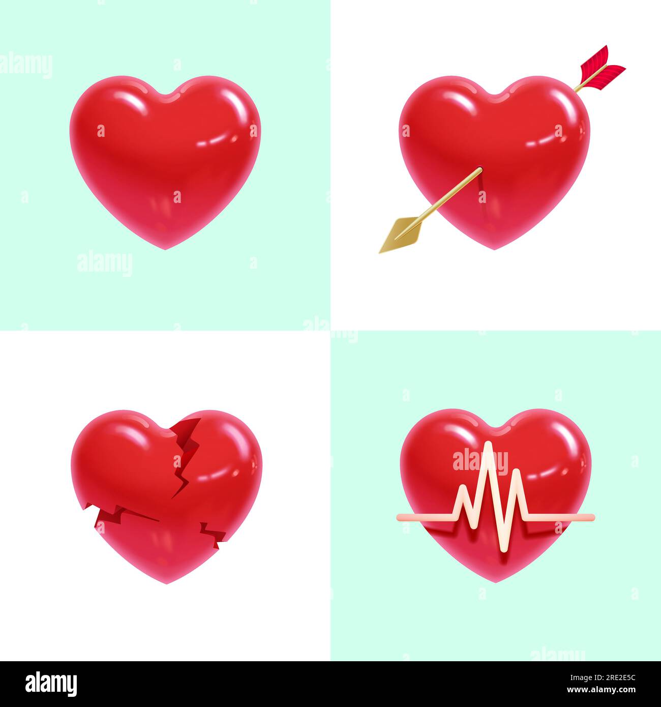 Ensemble coeur réaliste pour l'impression et le design. Illustration vectorielle. Illustration de Vecteur