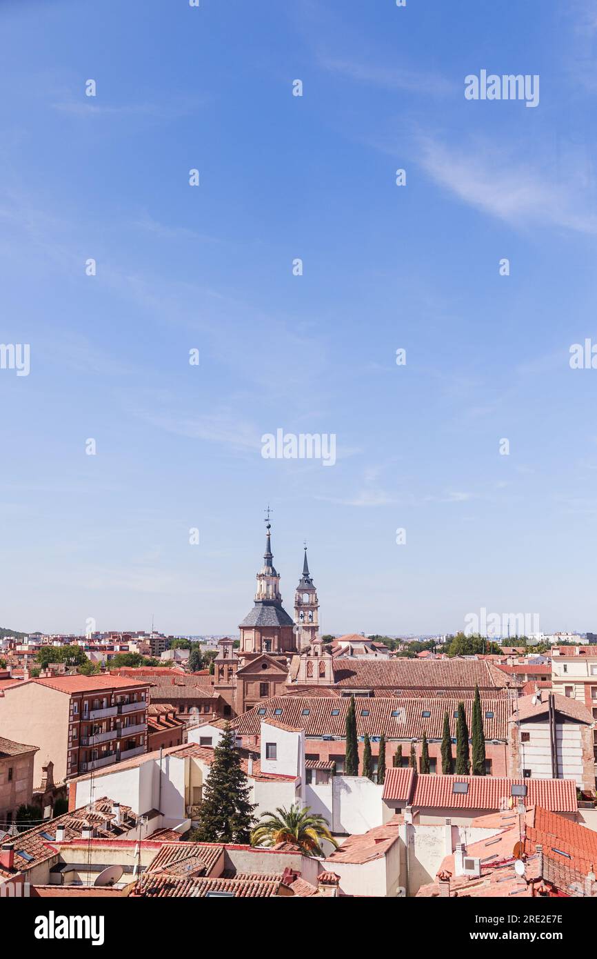 Vue aérienne monument Plaza de Cervantes, Alcala de Henares, Communauté de Madrid destination de voyage Banque D'Images